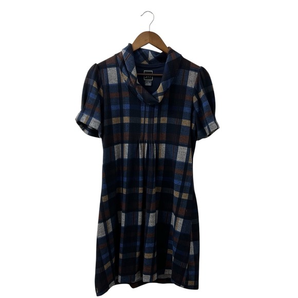 Jessica Howard Sweaters - Jessica Howard JH Cowl Neck Sweater Dress Size S Brown Blue Plaid Fit &‎ Flare